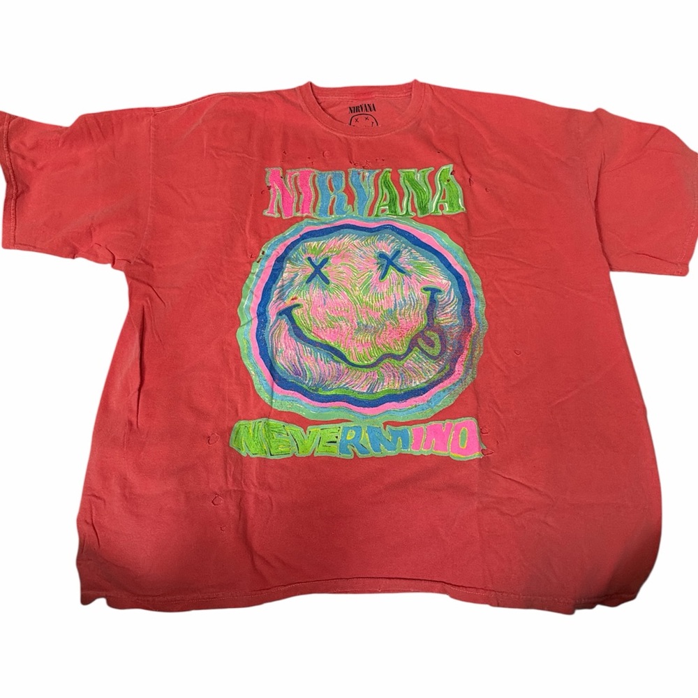 Nirvana Men's Pink Graphic T Shirt‎ Size XL Smiley Face Short Sleeve Nevermind